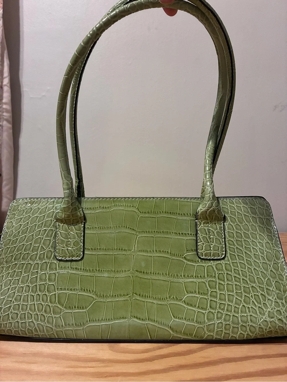 Tommy Hilfiger Women’s Croc-Embossed Olive Green Handbag